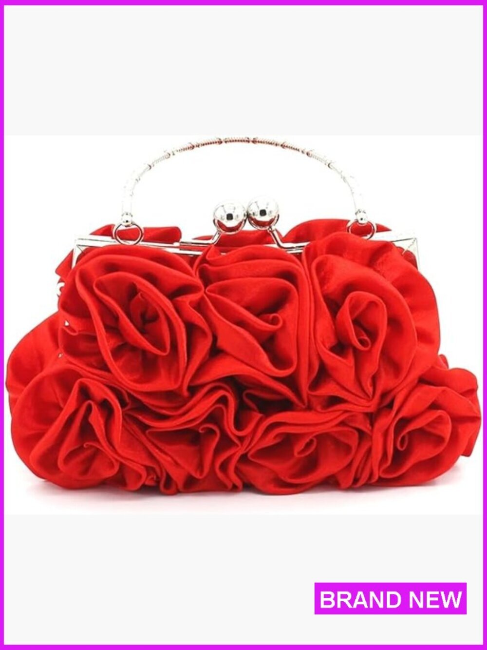 Satin Floral Clutch Small Evening Bag with Detachable Chain Shoulder Strap